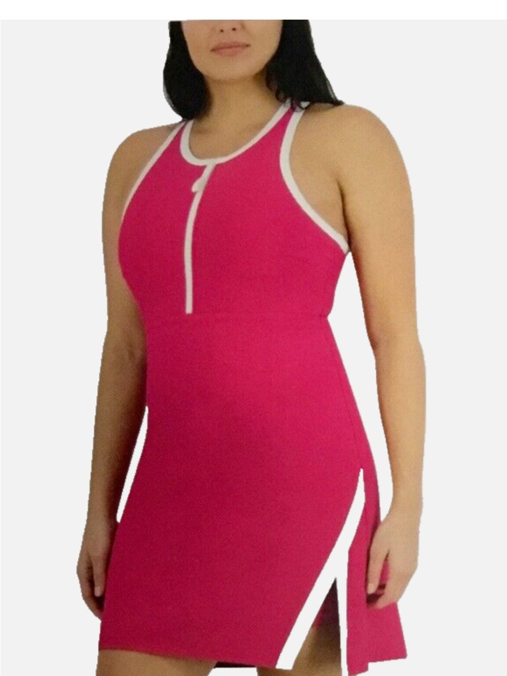 Women's Hot Pink Racerback athletic dress with White Trim